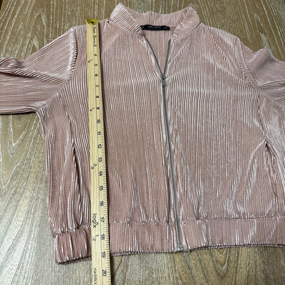 Zara Basic Satin Pleated Bomber Jacket Women’s Small Blush Pink Tracksuit Y2K - Picture 6 of 9